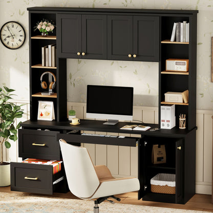 Computer Desk With Hutch, Workstation With Desk Grommet & Keyboard Tray