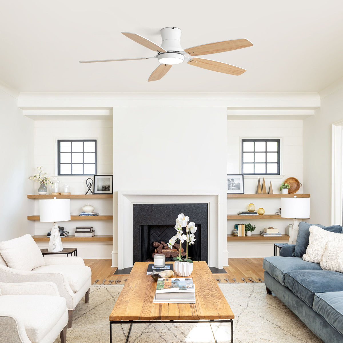42" Ceiling Fan With Light, Tri Color Dimmable, DC Motor, 5 Blades