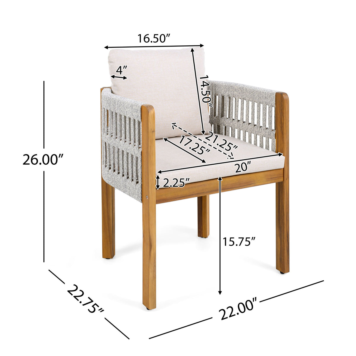 Outdoor Dining Chairs With Mix Rope Handles (Set of 2)