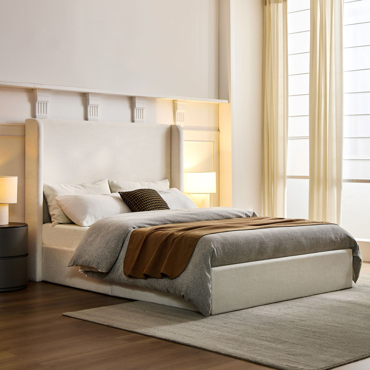 Carmen - Full Size Upholstered Wingback Bed - Ivory