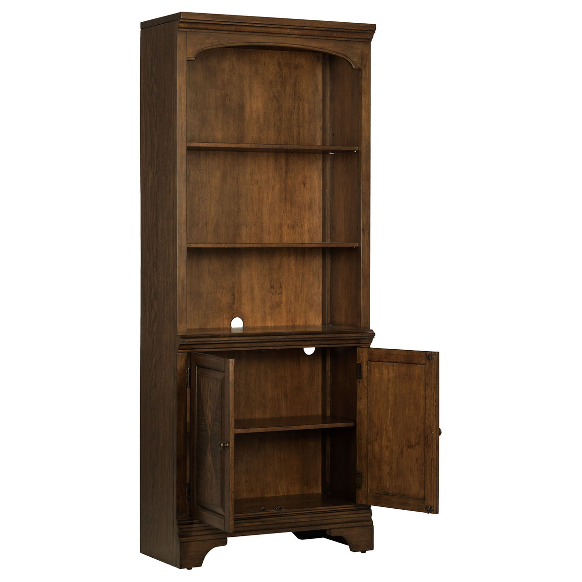 Stigham - Bookcase With 2 Door Cabinet, Adjustable Shelves, Cable Management - Oak