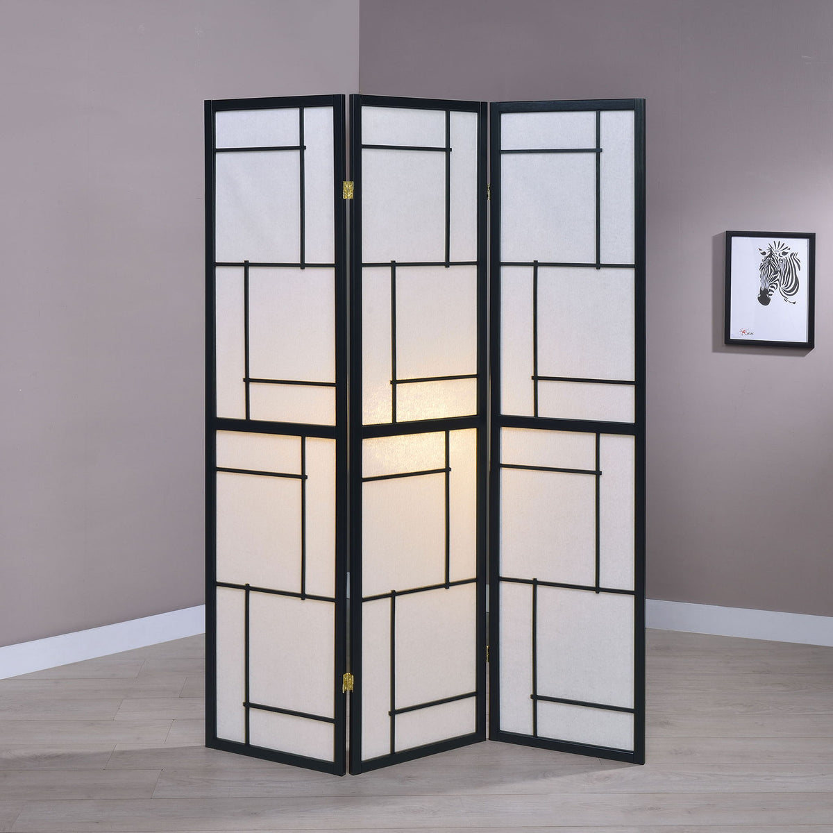 Reese - 3 Panel Room Divider Folding Shoji Screen With Accents - Beige / White