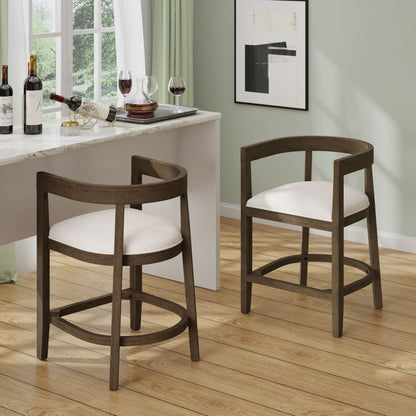 Modern Rubberwood Counter Stool Set With Upholstered Seats
