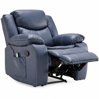 Manual Recliner Chair With Massage And Heat, Side Pocket, Wired Controller For Living Room - Blue