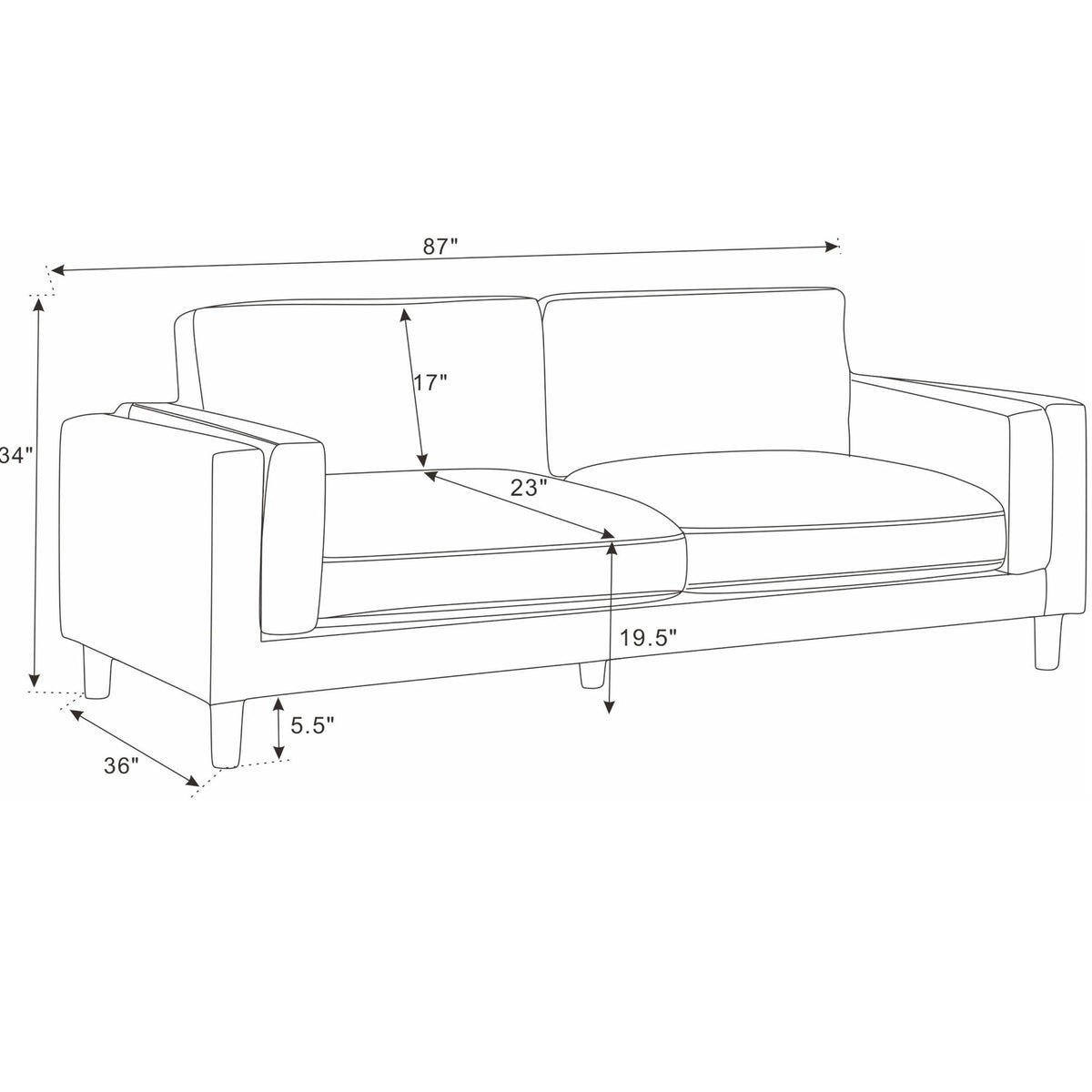 Upholstered Square Arm Sofa - Dark Green