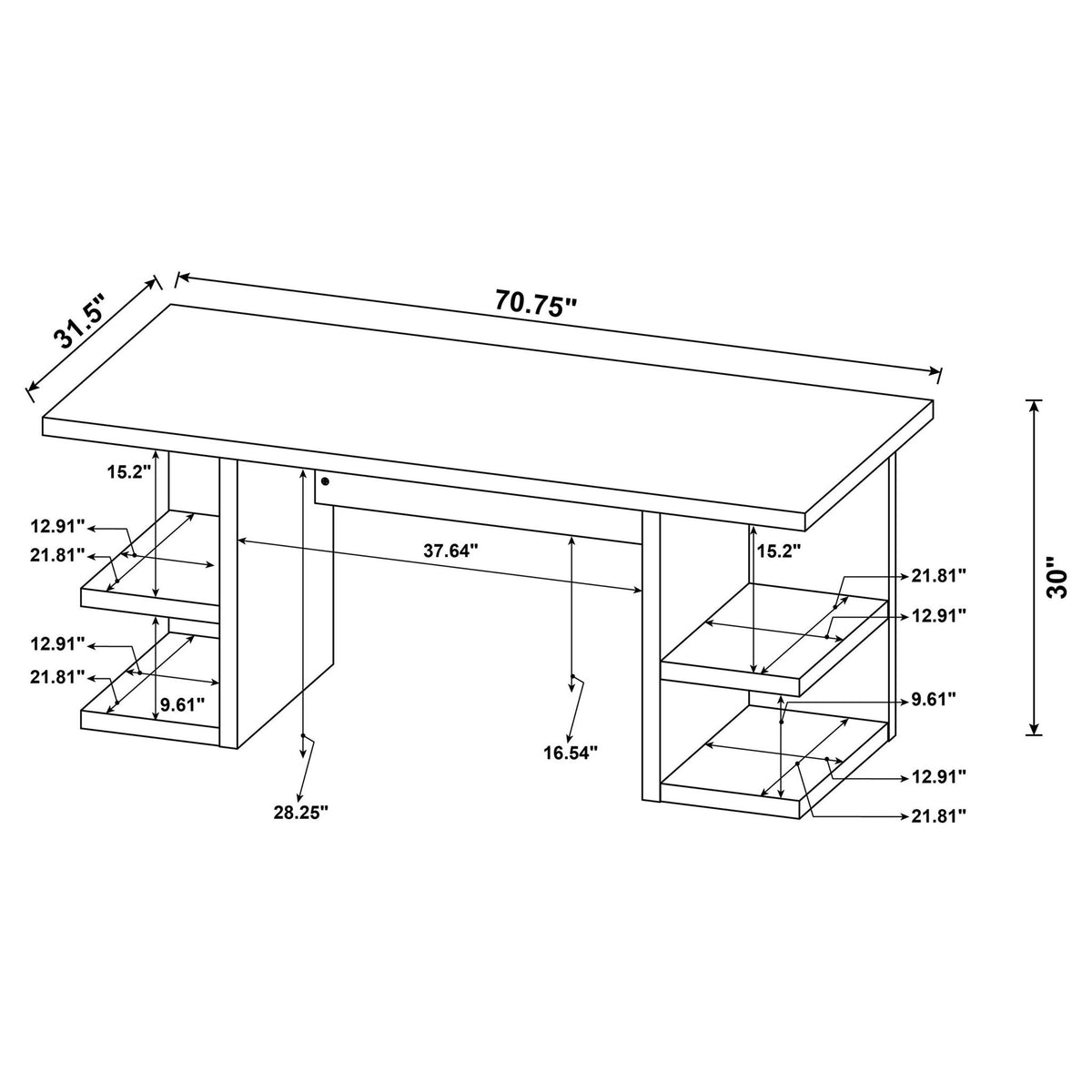 Hannah - 4 Shelf Writing Desk With Open Shelving - White