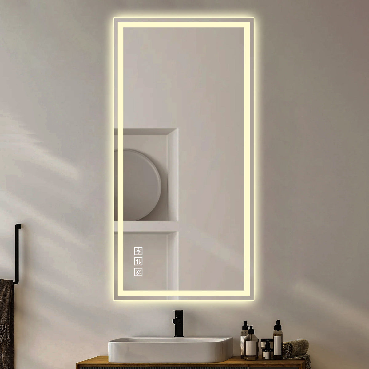 48" X 24" LED Bathroom Vanity Mirror With Straight Edge Design, Frosted Glass, Anti Fog, Dimmable 3 Color Lighting - Silver