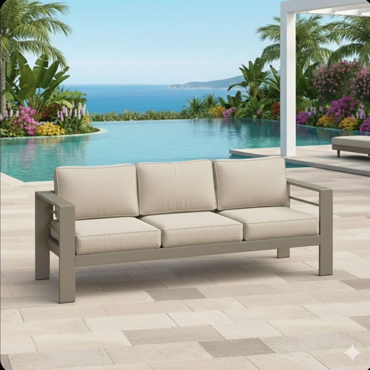 All-Weather Patio Sofa With Cushions, 3 Seat Outdoor Couch