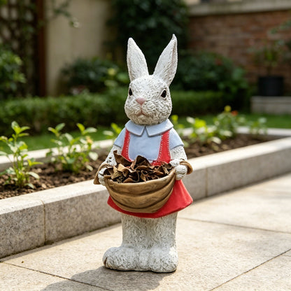 Whimsical Rabbit Statue Flower Pot Ornament, Garden Decor - Pink / White