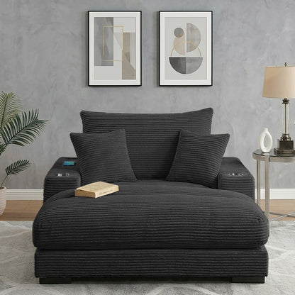 Upholstered Chaise Lounge With Cup Holders USB Port And Pillows