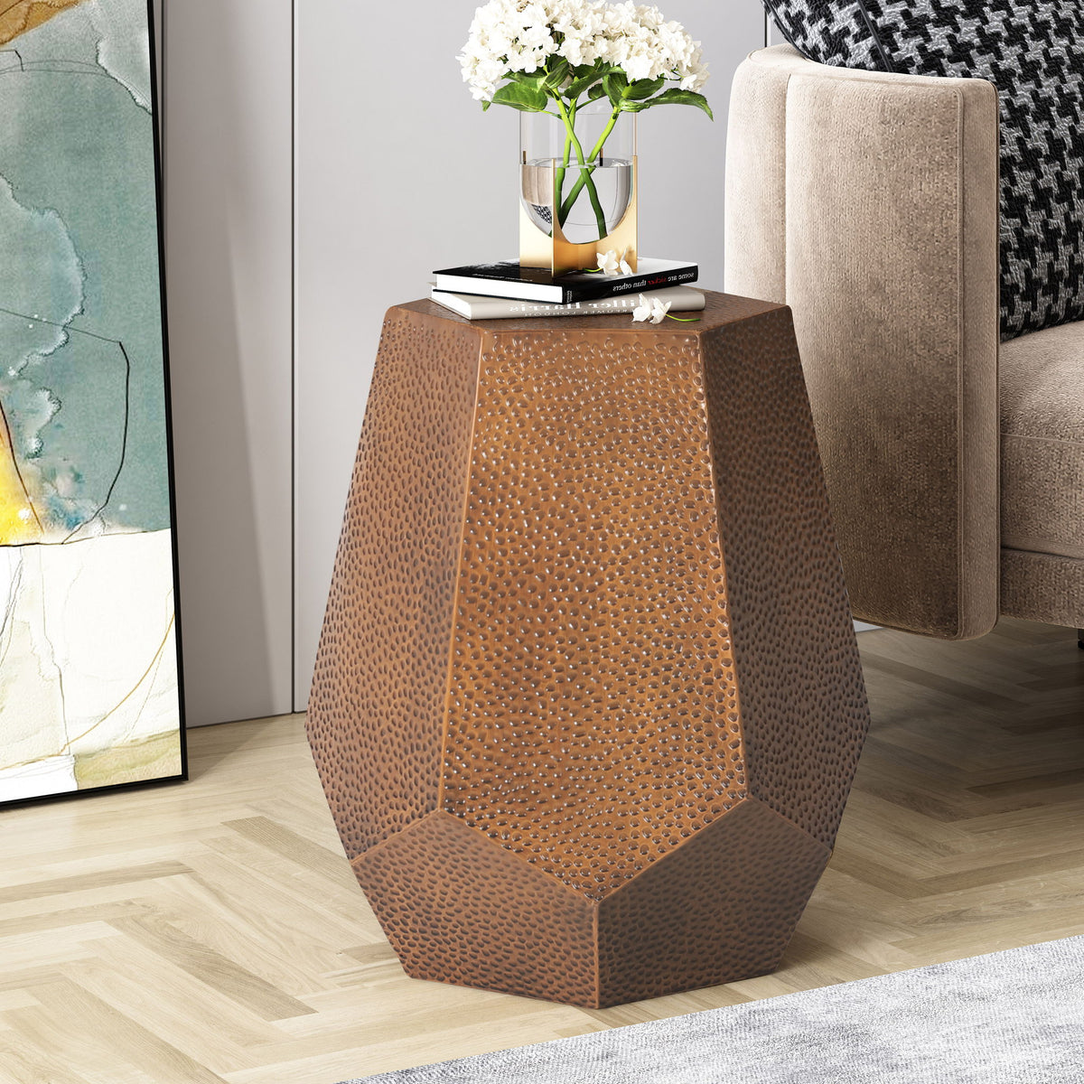 Modern Hammered Iron Geometric End Table