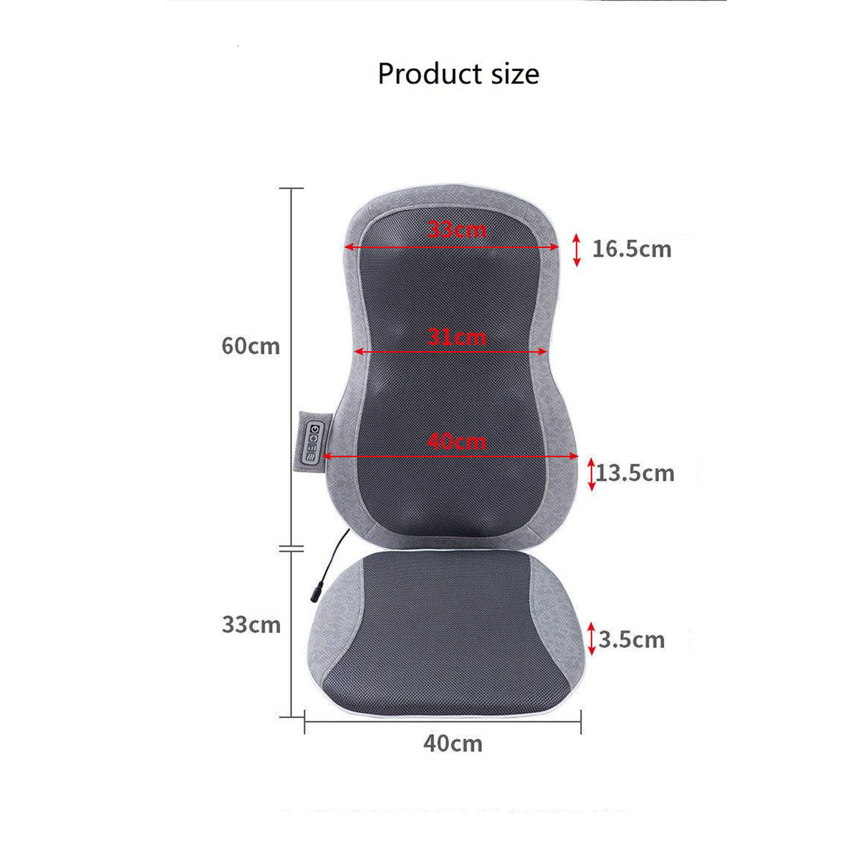 Therapeutic Shiatsu Massage Cushion With Heat Function, Polypropylene - Gray
