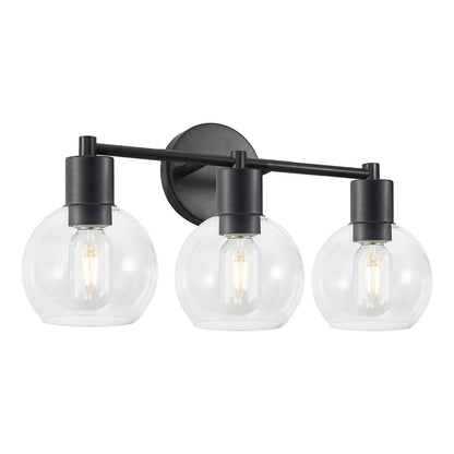 3 Light Globe Bathroom Vanity Light With Clear Glass Shades - Black