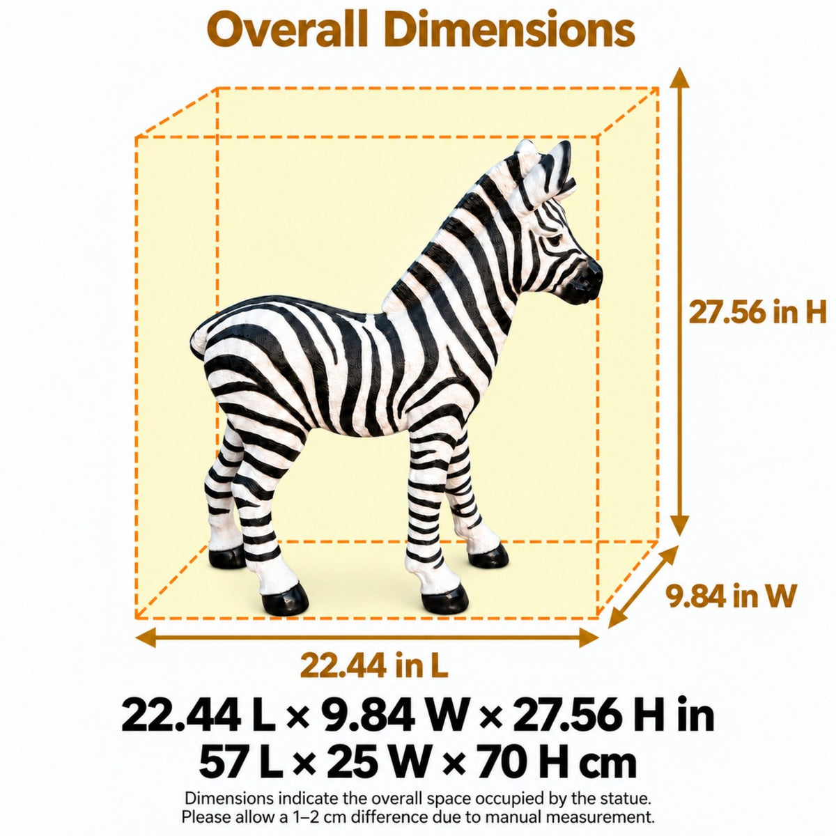 Standing Zebra Garden Statue, Animal Sculpture With 2 Ground Stakes For Outdoor Decor - Black White