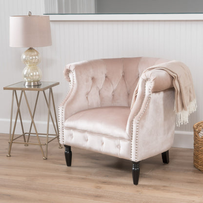Celestialis - Upholstered Velvet Club Chair With Tub Design And Rolled Recessed Armrests - Champagne