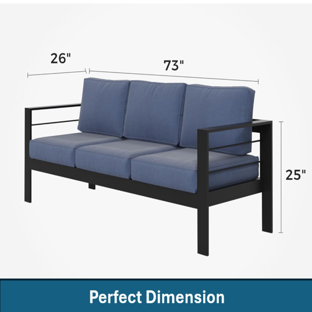 All-Weather Patio Sofa With Cushions, 3 Seat Outdoor Couch