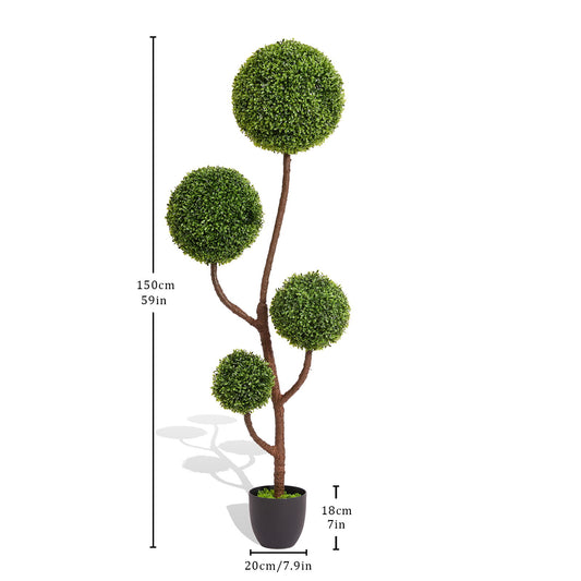Artificial Boxwood Topiary Tree Triple Ball Shaped Faux Plant 150 Cm - Green