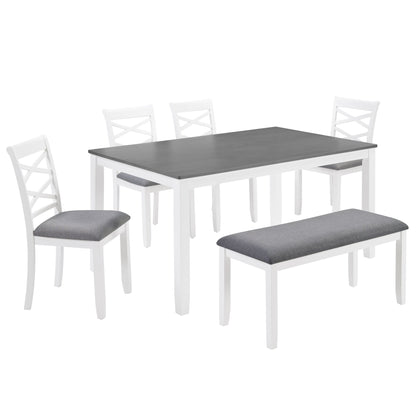 Elegant 6 Piece Dining Table Set With 4 Chairs And Bench