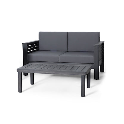 Acacia Wood Loveseat And Coffee Table Set With Cushions