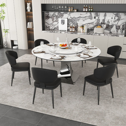 Round Dining Table & 6 Chairs Set - Silver