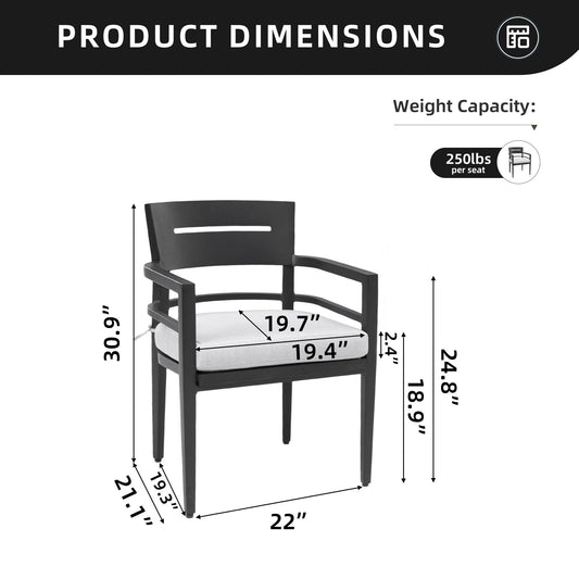 Outdoor Patio Dining Chairs With Outdoor Grade Sunbrella Fabric Cushions, Tapered Feet (Set of 4) - Ember Black
