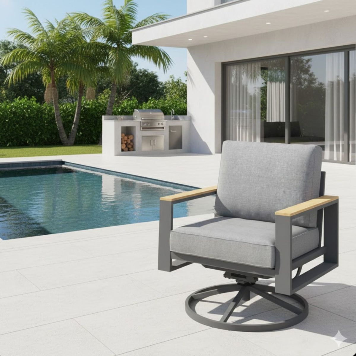 All Weather Swivel Patio Dining Chairs With Cushions - Gray
