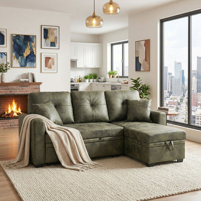 Sectional Sofa With Pull Out Bed, Reversible Chaise