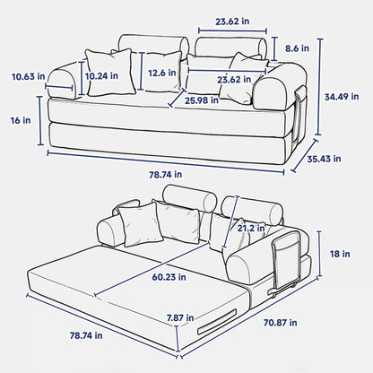 Convertible Sleeper Sofa Bed With High Density Compressed Sponge For Living Room - Red Striped