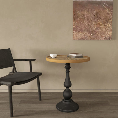 Round End Table With Pedestal Base - Natural Wood