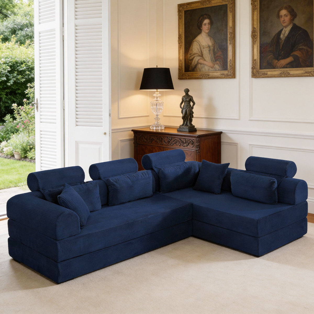 Modern L-Shape Modular Sectional Sofa, Compressed Design