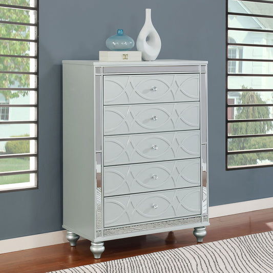 Arabesque - 5 Drawer Bedroom Chest - Silver
