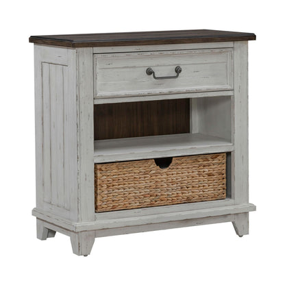 River Place - Bedside Chest With Charging Station - Riverstone White & Tobacco