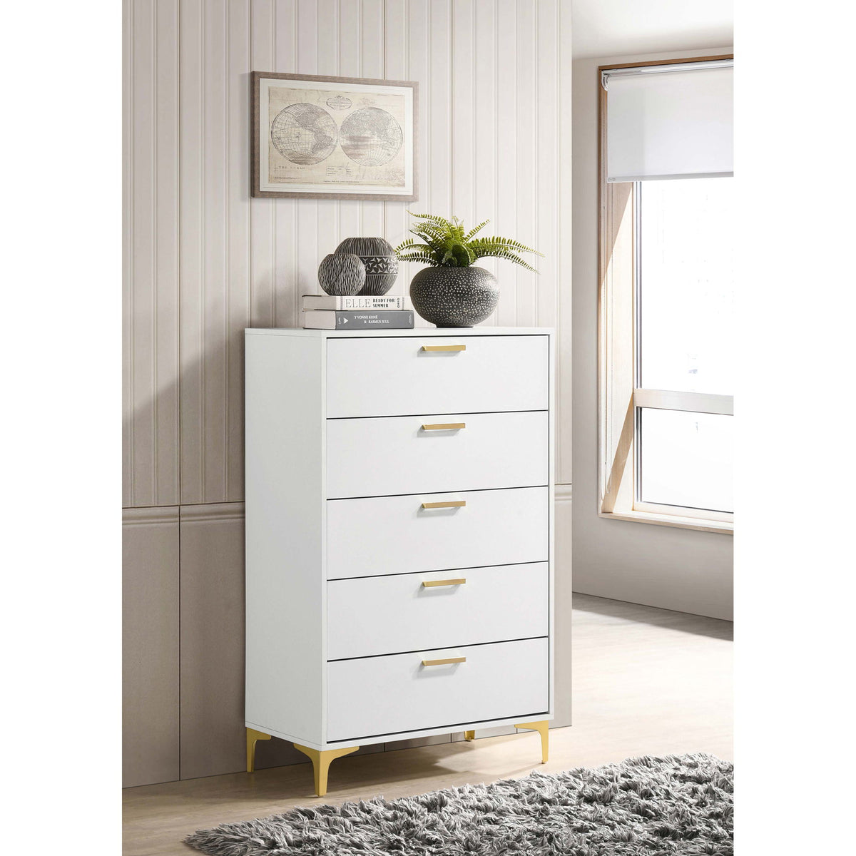 Karena - Rectangular 5 Drawer Chest - White