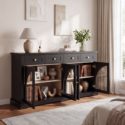 Sideboard Cabinet With 4 Drawers And 4 Arched Glass Doors