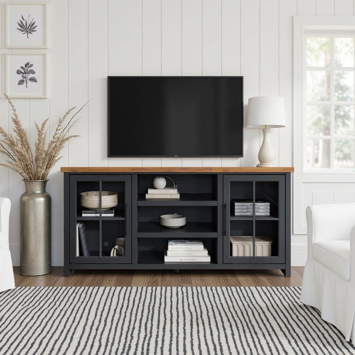 TV Stand Console For TVs Up To 80" - Black / Whiskey