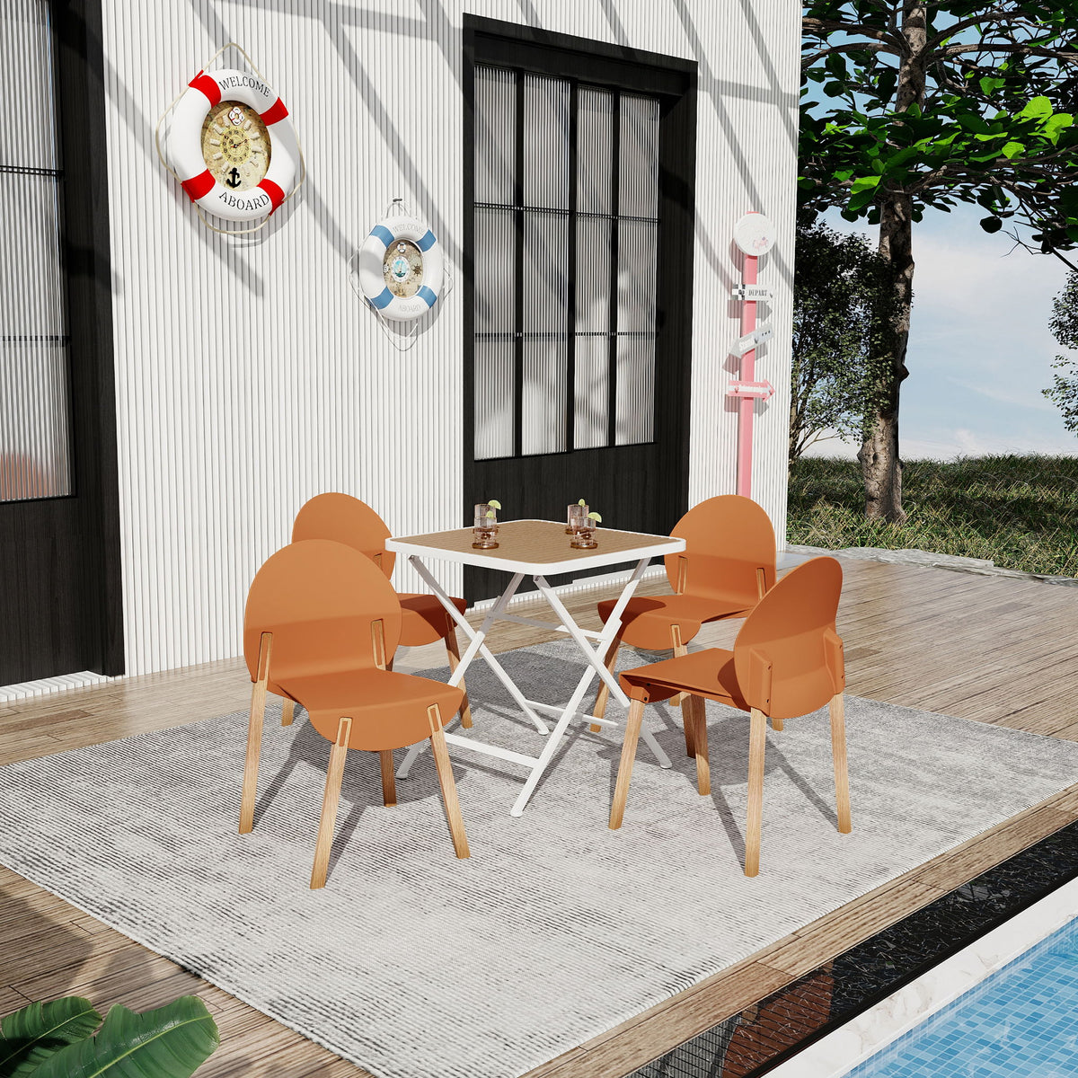 4 Piece Set Of Single Chairs With A Folding Square Table