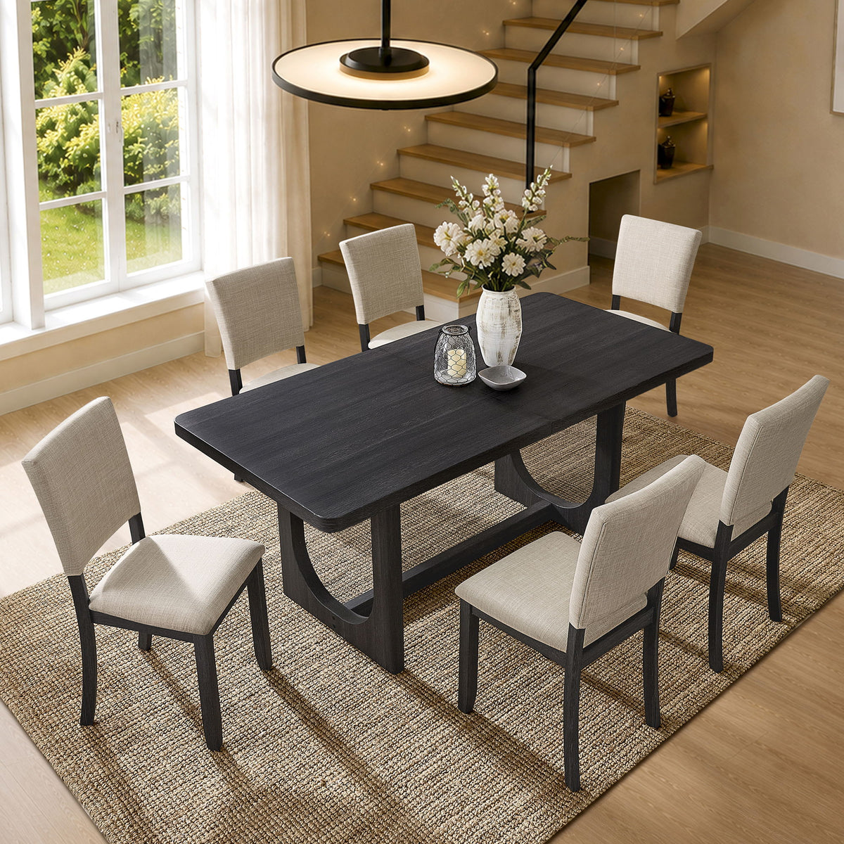 Dining Table Set, Rectangular Kitchen Table With Upholstered Chairs