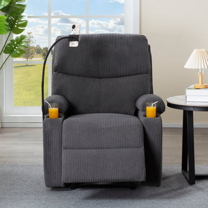 Adjustable Manual Recliner, Ergonomic Lounge Chair With Phone Holder And 2 Cup Holders