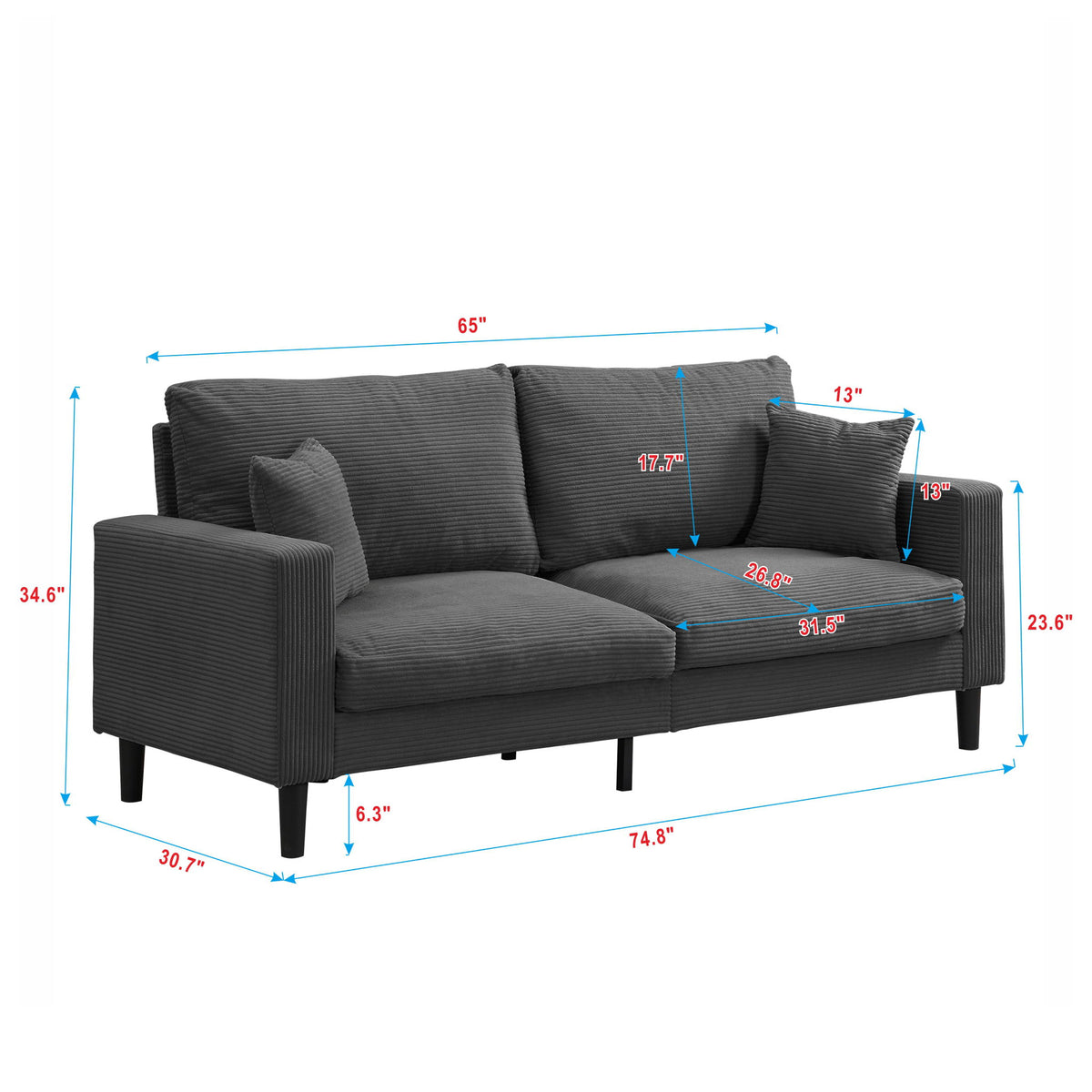 Modern Upholstered Resilience Three Seater Sofa