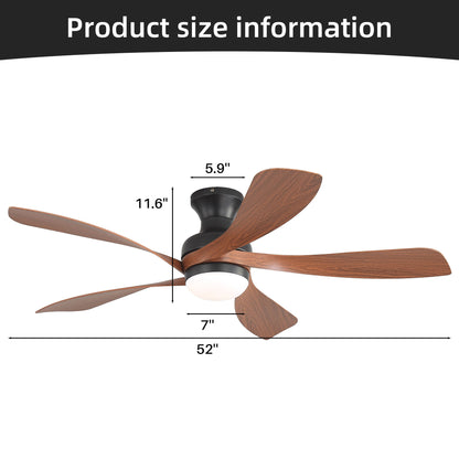 52" Ceiling Fan With 3 Color Dimmable LED Light, DC Reversible Motor, 6 Speed Settings