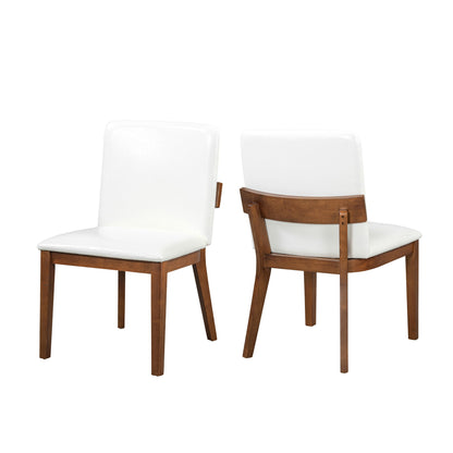 Modern Dining Chairs (Set of 2) With Glossy Upholstery - White / Walnut