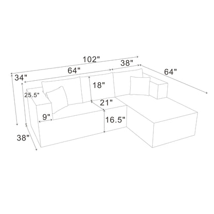 L - Shape Full Compressed Upholstered Sectional