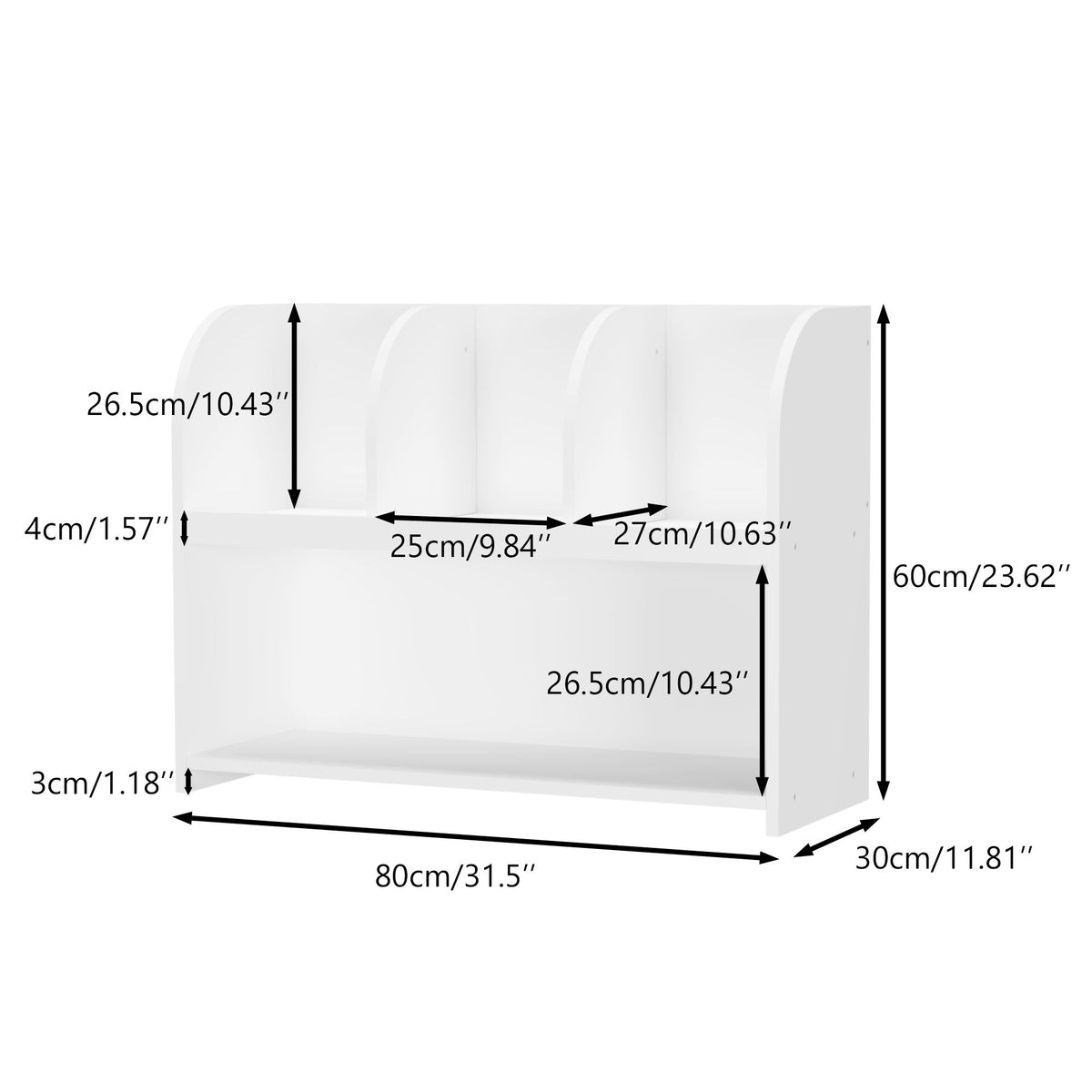 Bookcase With 4 Compartments, Storage Shelf For Toys And Books - White