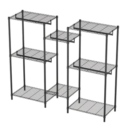 Heavy Duty Garment Rack With 8 Adjustable Wire Shelves And 5 Clothes Rails, Freestanding Closet Organizer Metal - Black