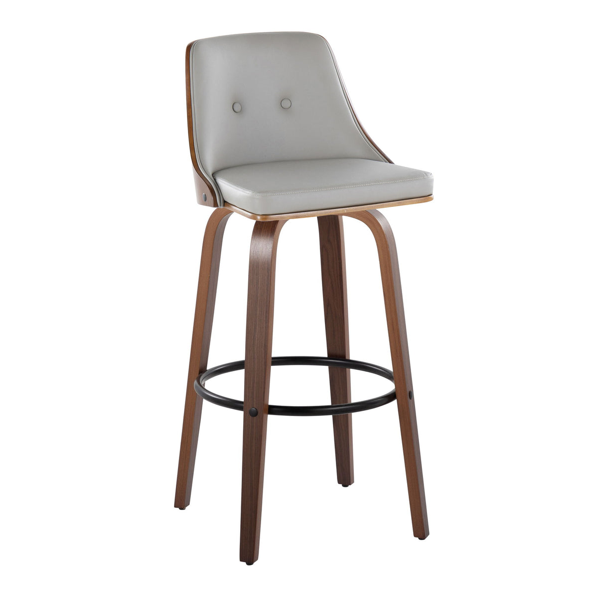 Gianna - Mid-Century Modern Fixed Height Barstool & Swivel With Round Footrest (Set of 2) - Gray