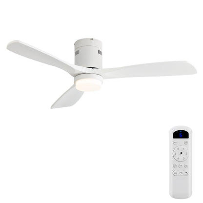 52" Low Profile Ceiling Fan With 6 Speed Remote, 3 Blades, Reversible DC Motor For Living Room - White