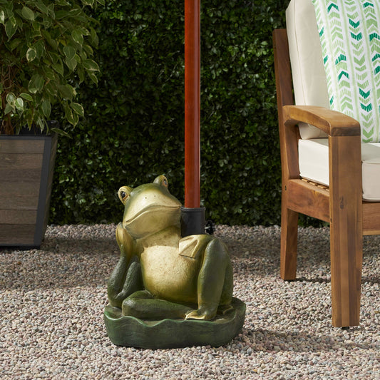 Charming Frog Prince Umbrella Base With Concrete Design - Green