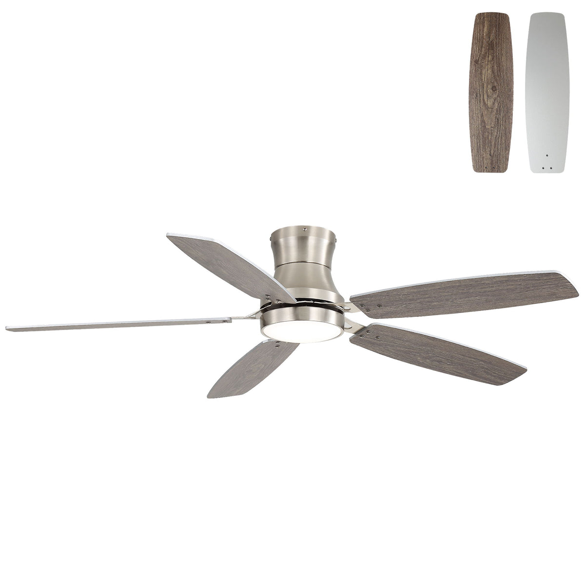 52" Flush Mount Ceiling Fan With Light, DC Motor, Remote Control, Dual Color