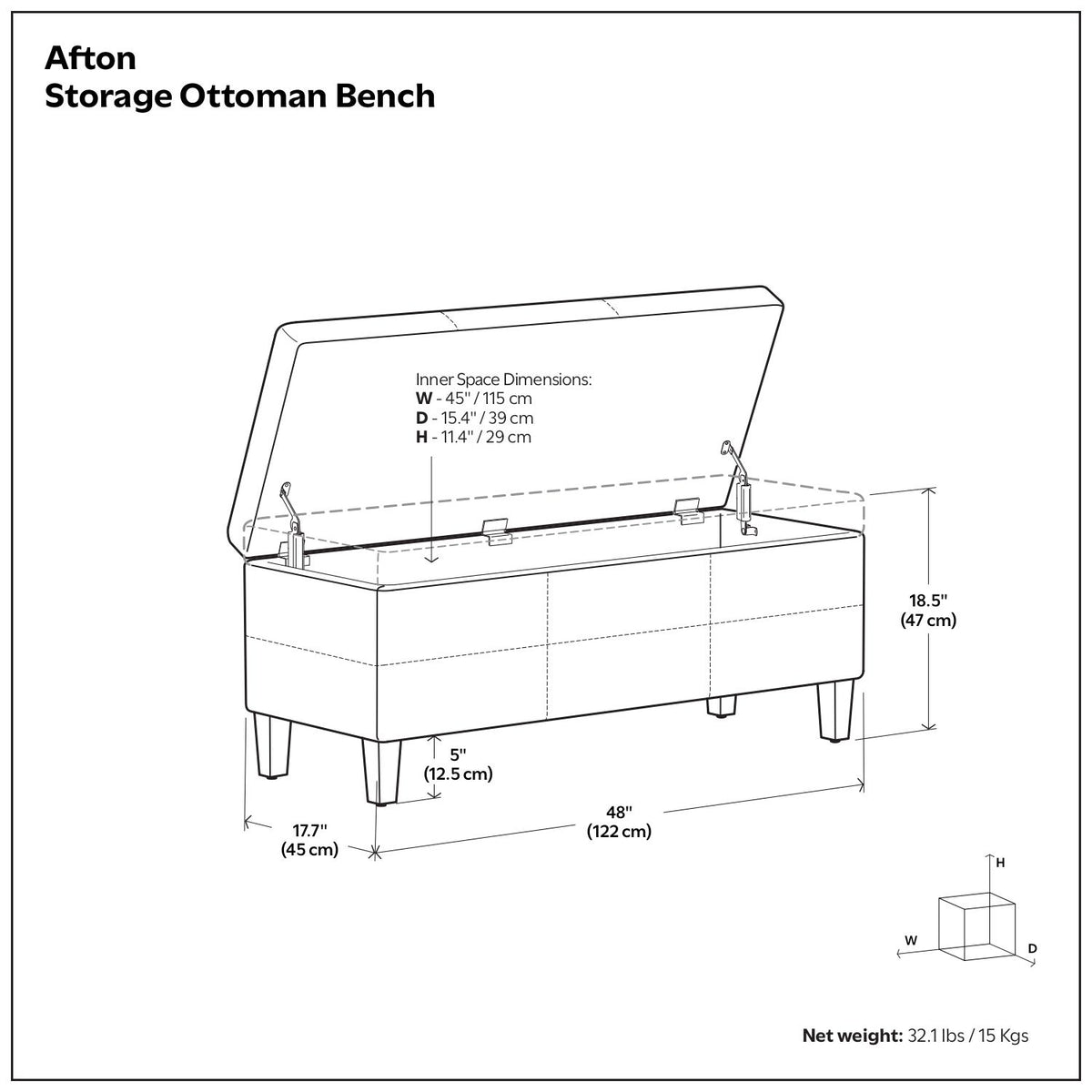 Afton - Storage Ottoman Bench - Midnight Black