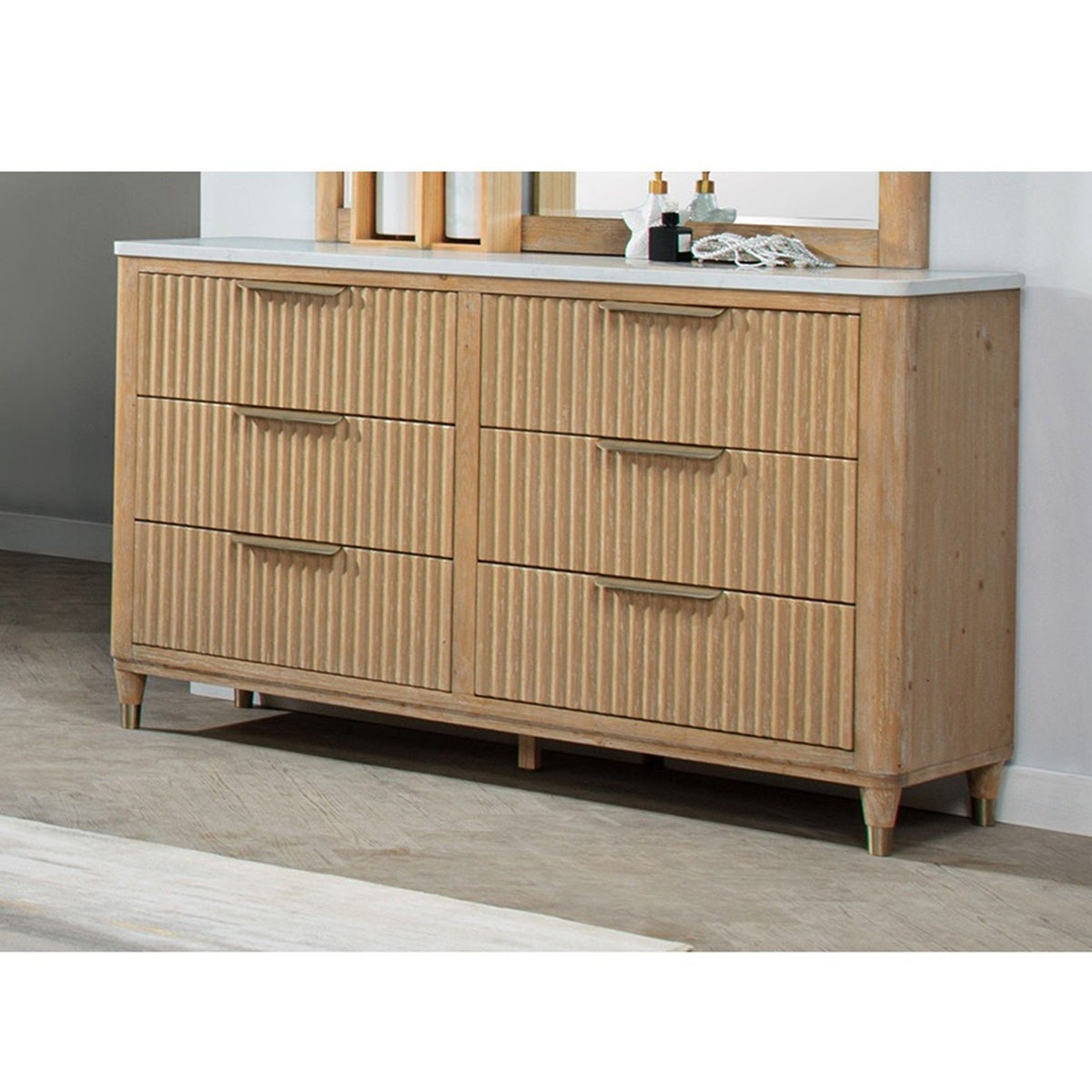 6 Drawers Dresser With Accented Hardware - Natural Wood
